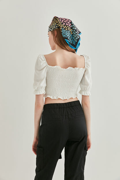 COILED FRONT DRAWSTRING MINI BLOUSE