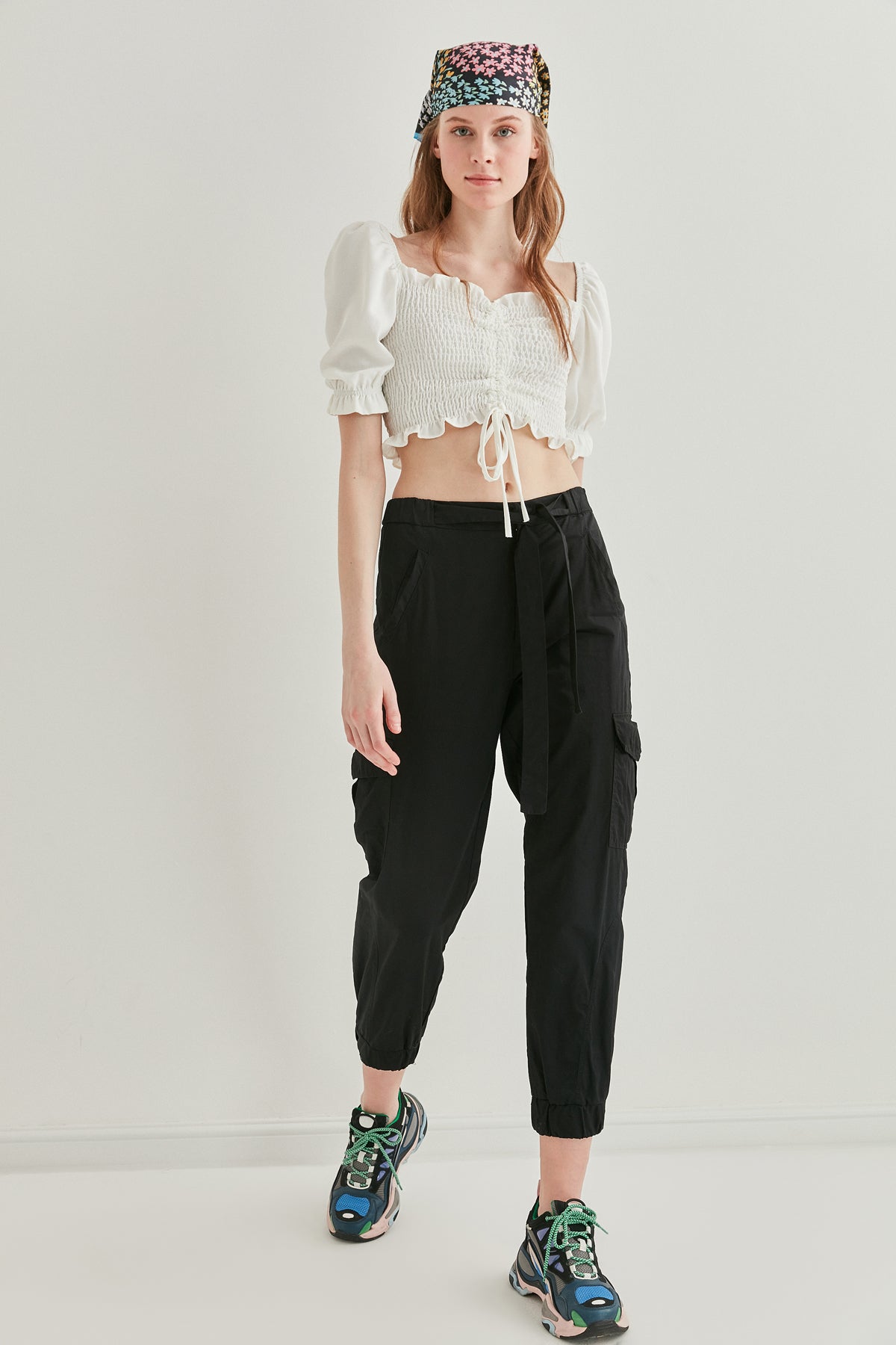 COILED FRONT DRAWSTRING MINI BLOUSE