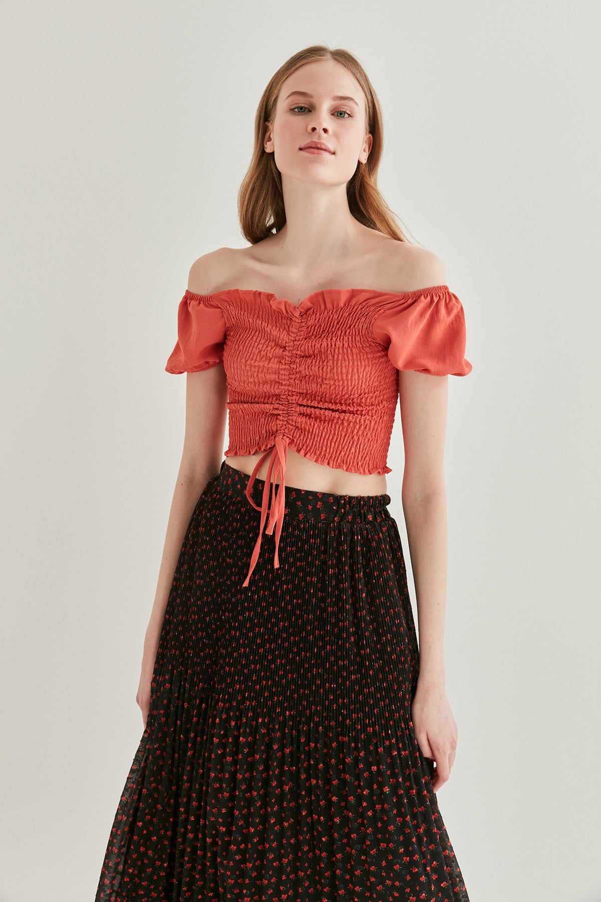 COILED FRONT DRAWSTRING MINI BLOUSE
