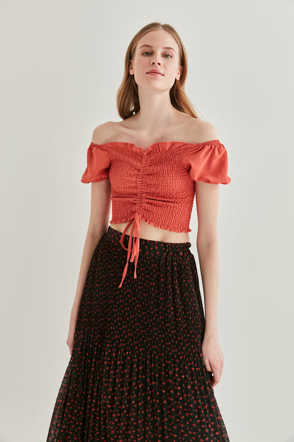 COILED FRONT DRAWSTRING MINI BLOUSE