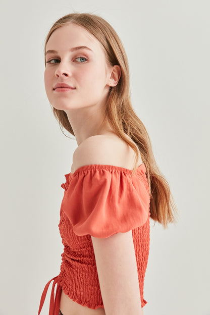 COILED FRONT DRAWSTRING MINI BLOUSE