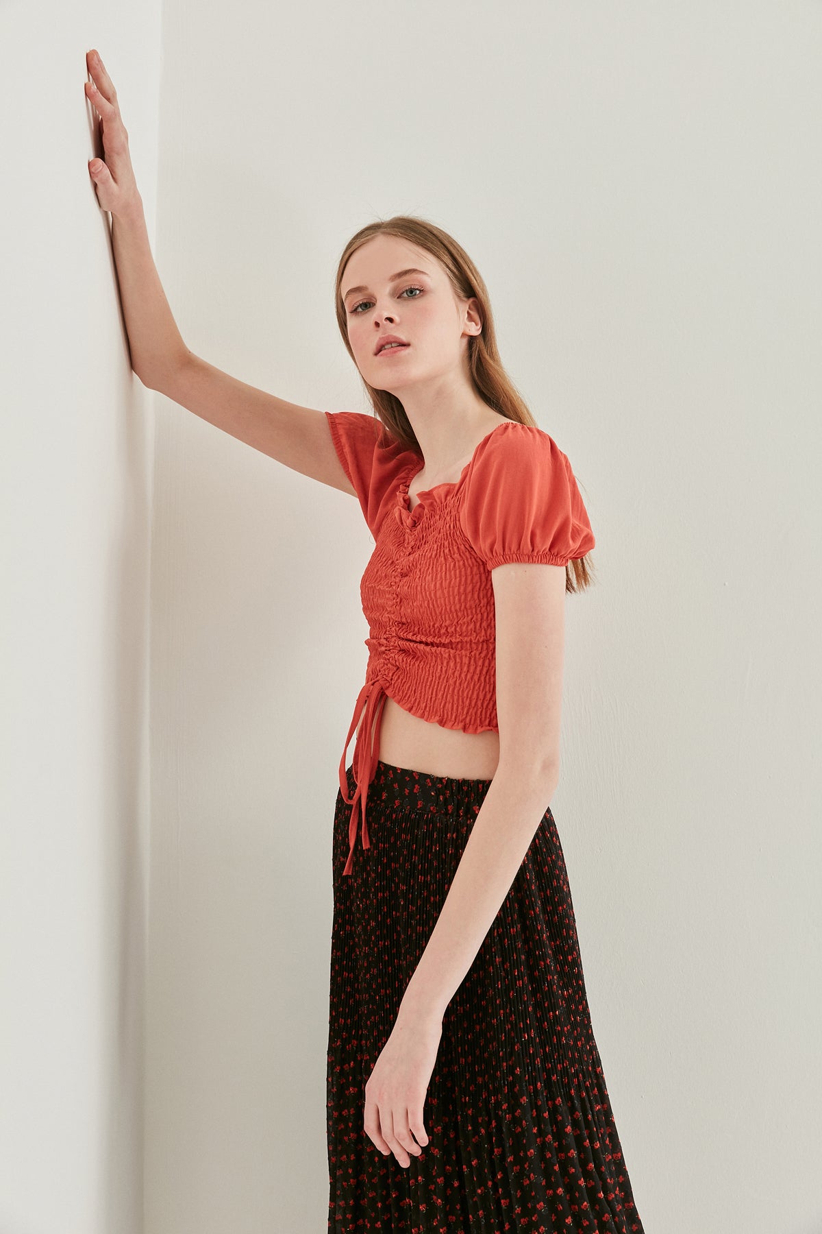 COILED FRONT DRAWSTRING MINI BLOUSE