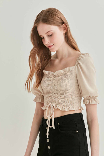 COILED FRONT DRAWSTRING TROJAN SLEEVE BLOUSE
