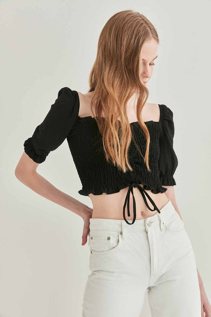 COILED FRONT DRAWSTRING TROJAN SLEEVE BLOUSE