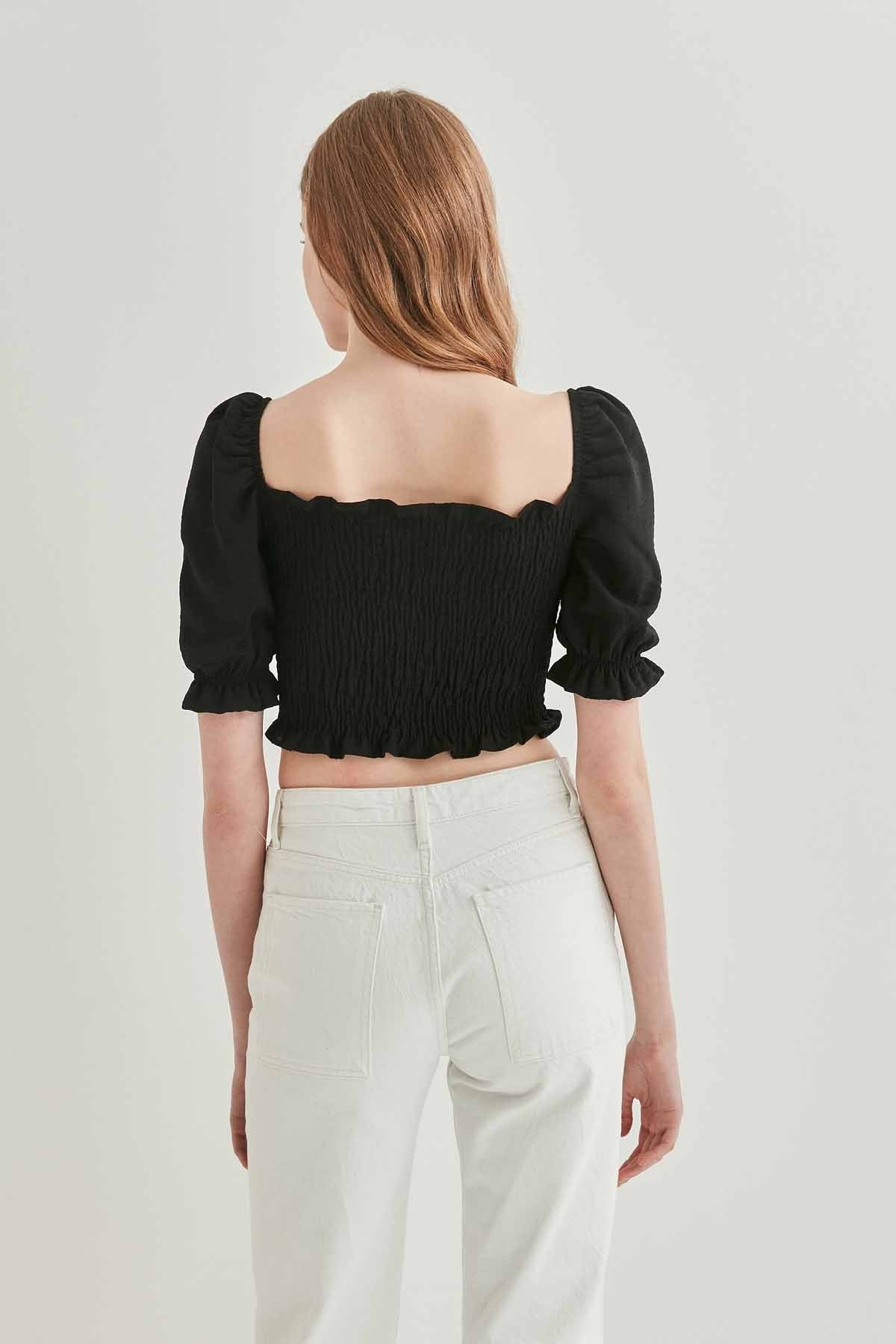 COILED FRONT DRAWSTRING TROJAN SLEEVE BLOUSE