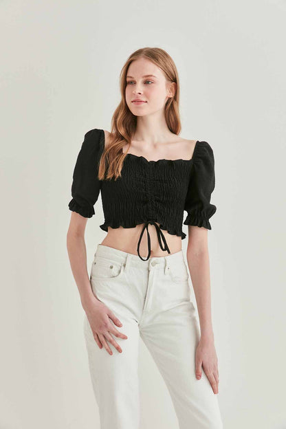 COILED FRONT DRAWSTRING TROJAN SLEEVE BLOUSE