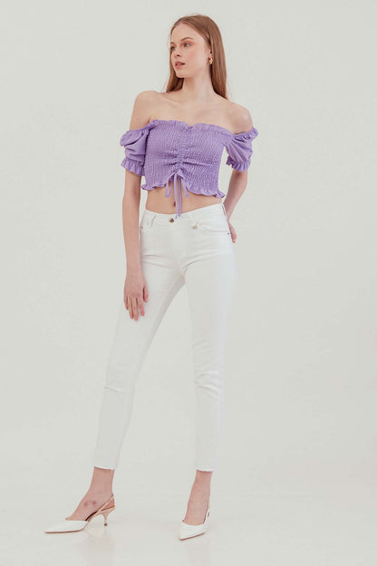 COILED FRONT DRAWSTRING TROJAN SLEEVE BLOUSE