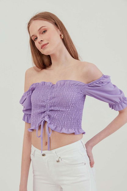 COILED FRONT DRAWSTRING TROJAN SLEEVE BLOUSE
