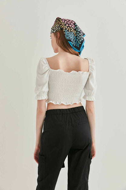 COILED FRONT DRAWSTRING TROJAN SLEEVE BLOUSE