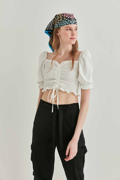 COILED FRONT DRAWSTRING TROJAN SLEEVE BLOUSE