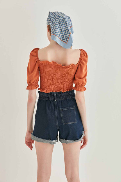 COILED FRONT DRAWSTRING TROJAN SLEEVE BLOUSE