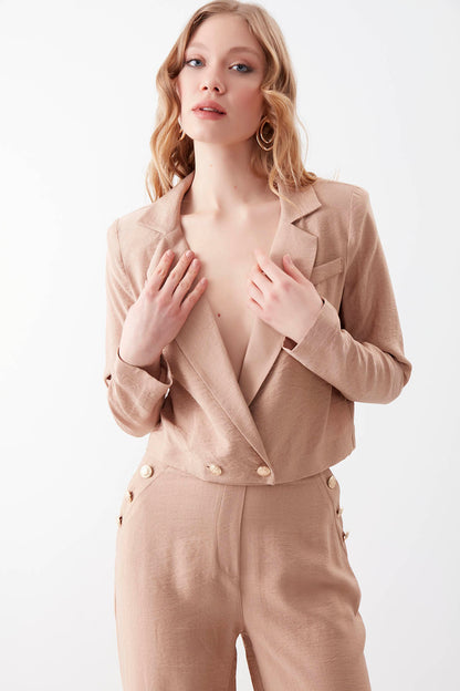 GOLD BUTTON DETAILED CROP JACKET