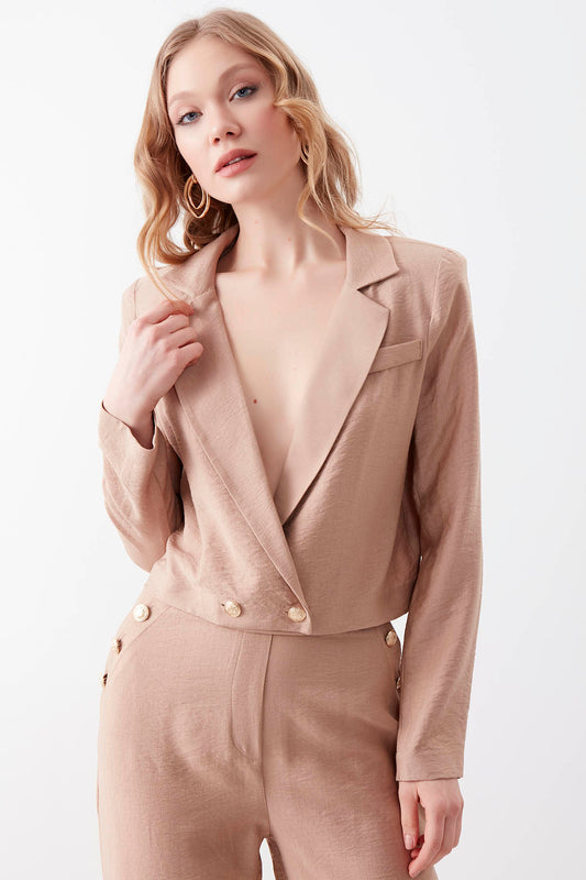GOLD BUTTON DETAILED CROP JACKET