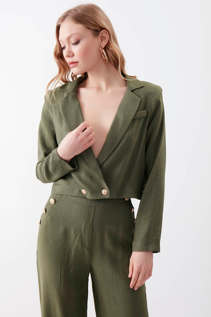 GOLD BUTTON DETAILED CROP JACKET