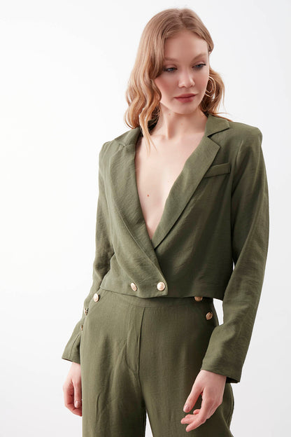 GOLD BUTTON DETAILED CROP JACKET