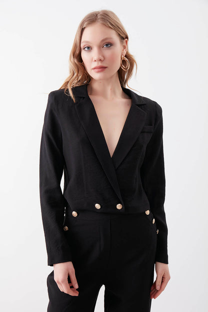 GOLD BUTTON DETAILED CROP JACKET