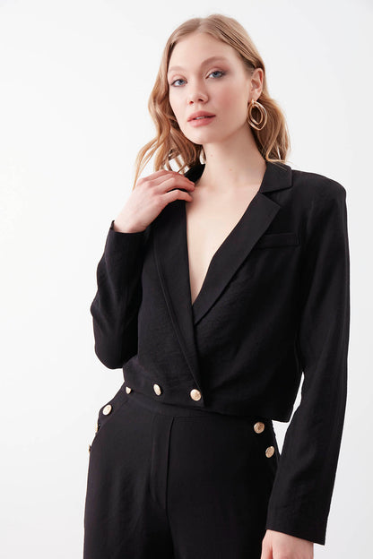 GOLD BUTTON DETAILED CROP JACKET