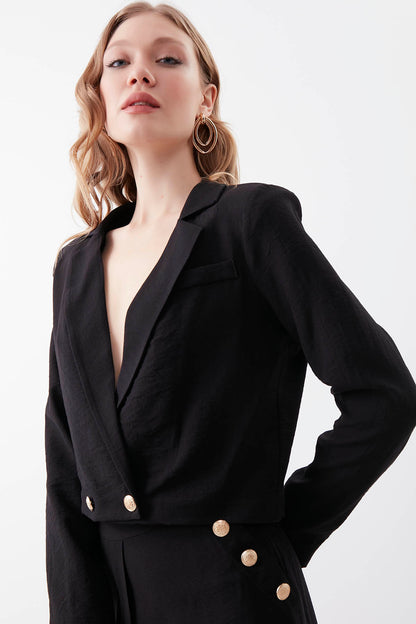 GOLD BUTTON DETAILED CROP JACKET
