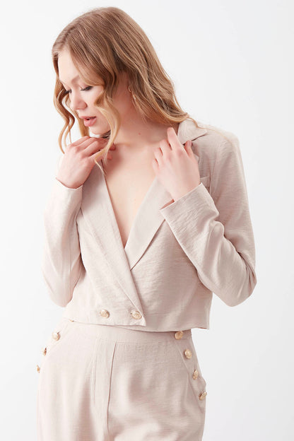 GOLD BUTTON DETAILED CROP JACKET