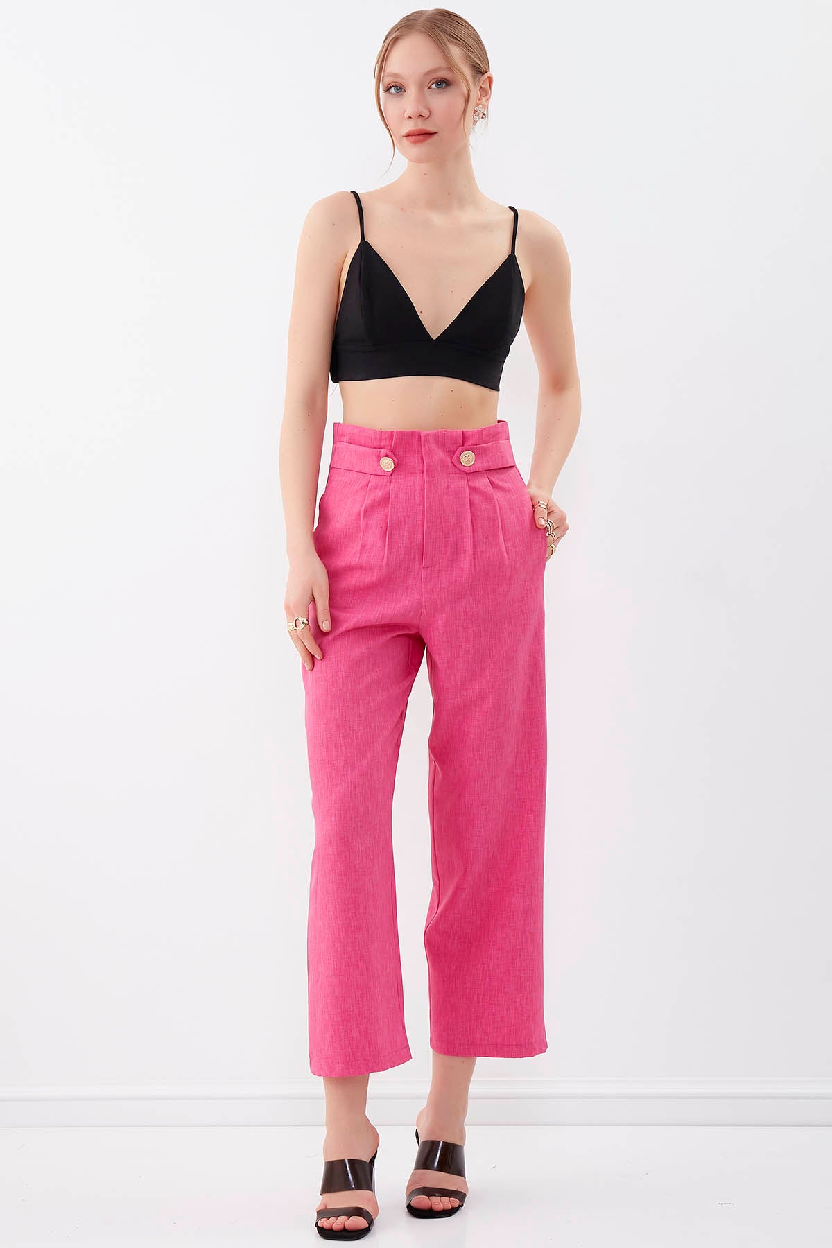 GOLD BUTTON DETAILS TROUSERS