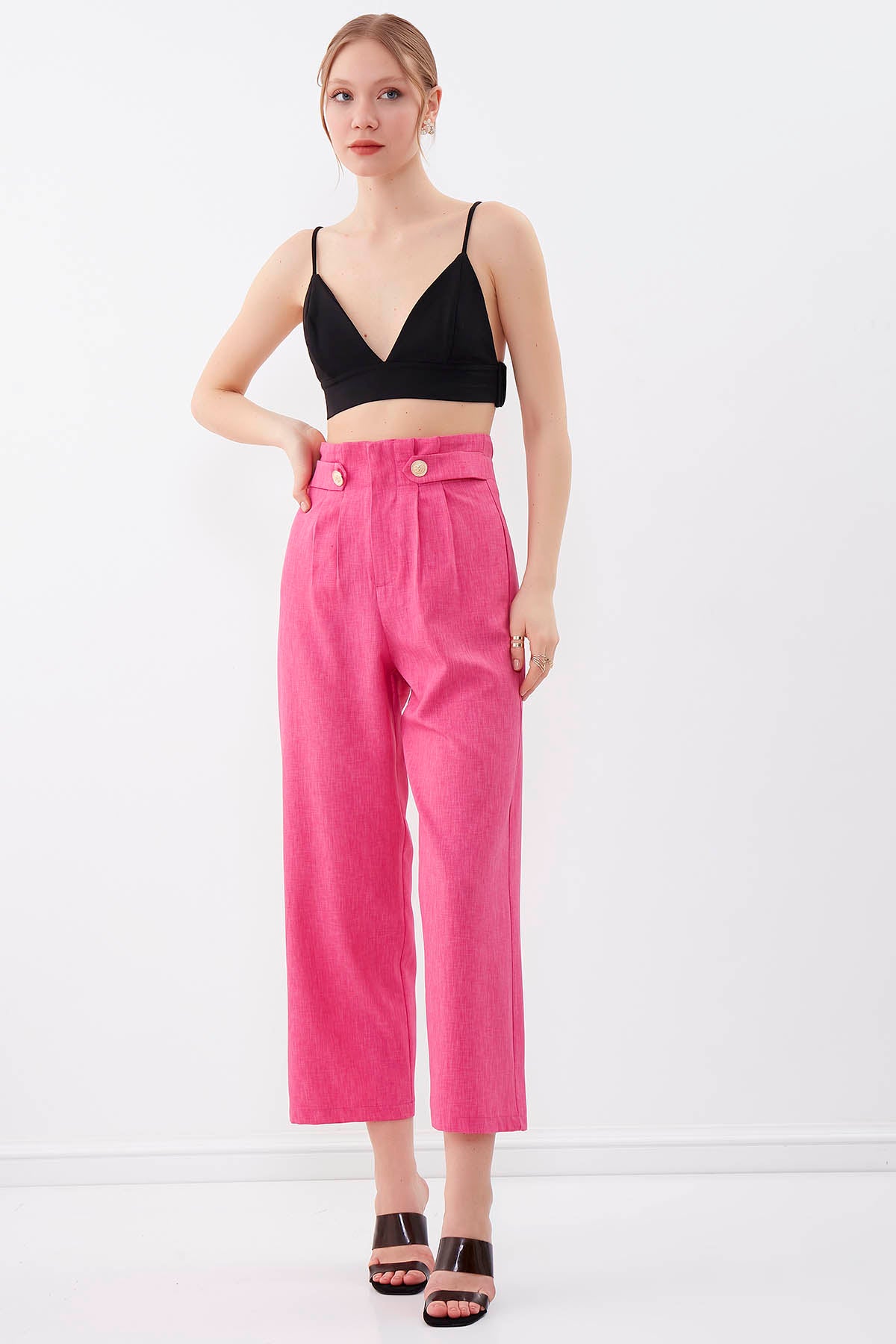 GOLD BUTTON DETAILS TROUSERS