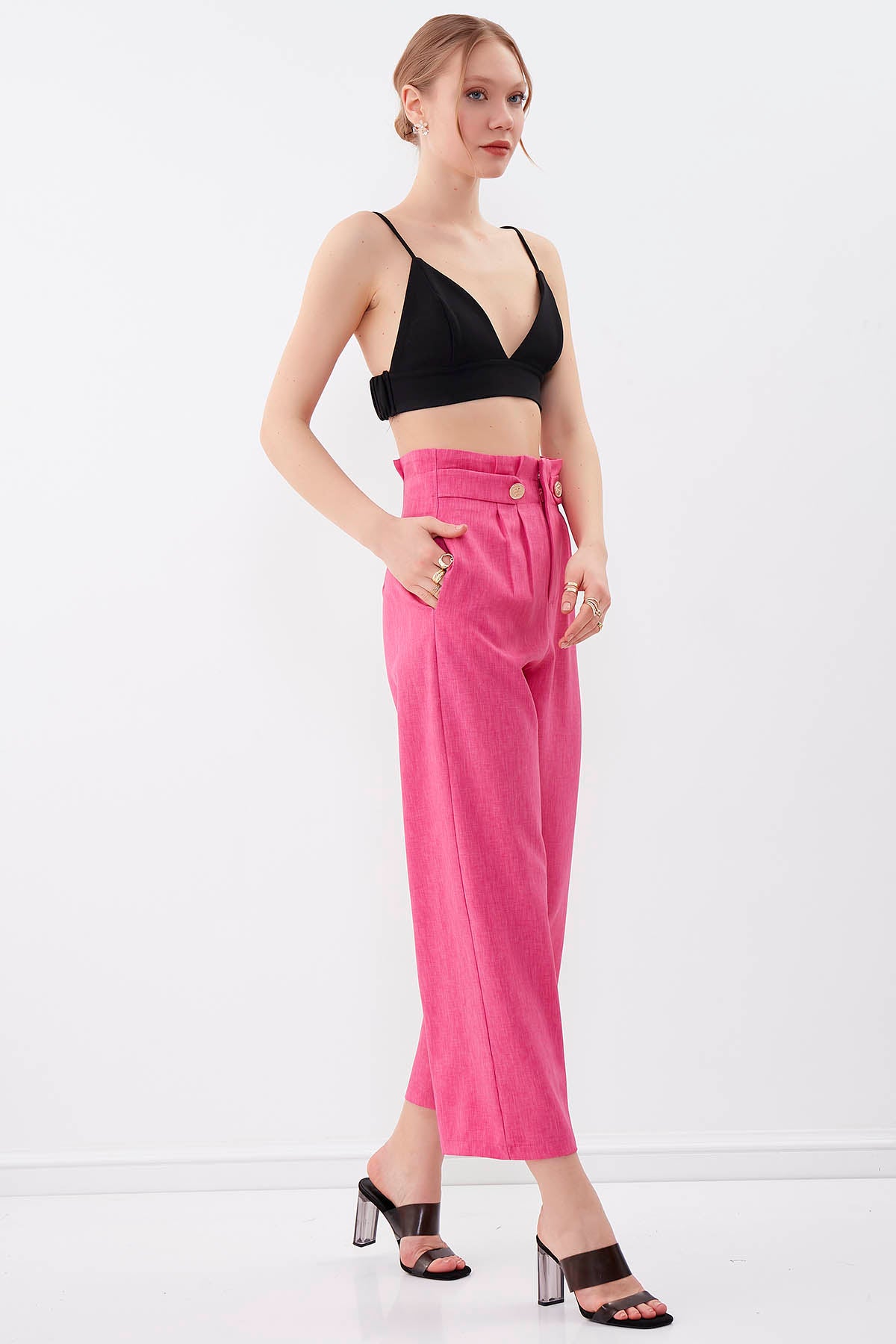 GOLD BUTTON DETAILS TROUSERS