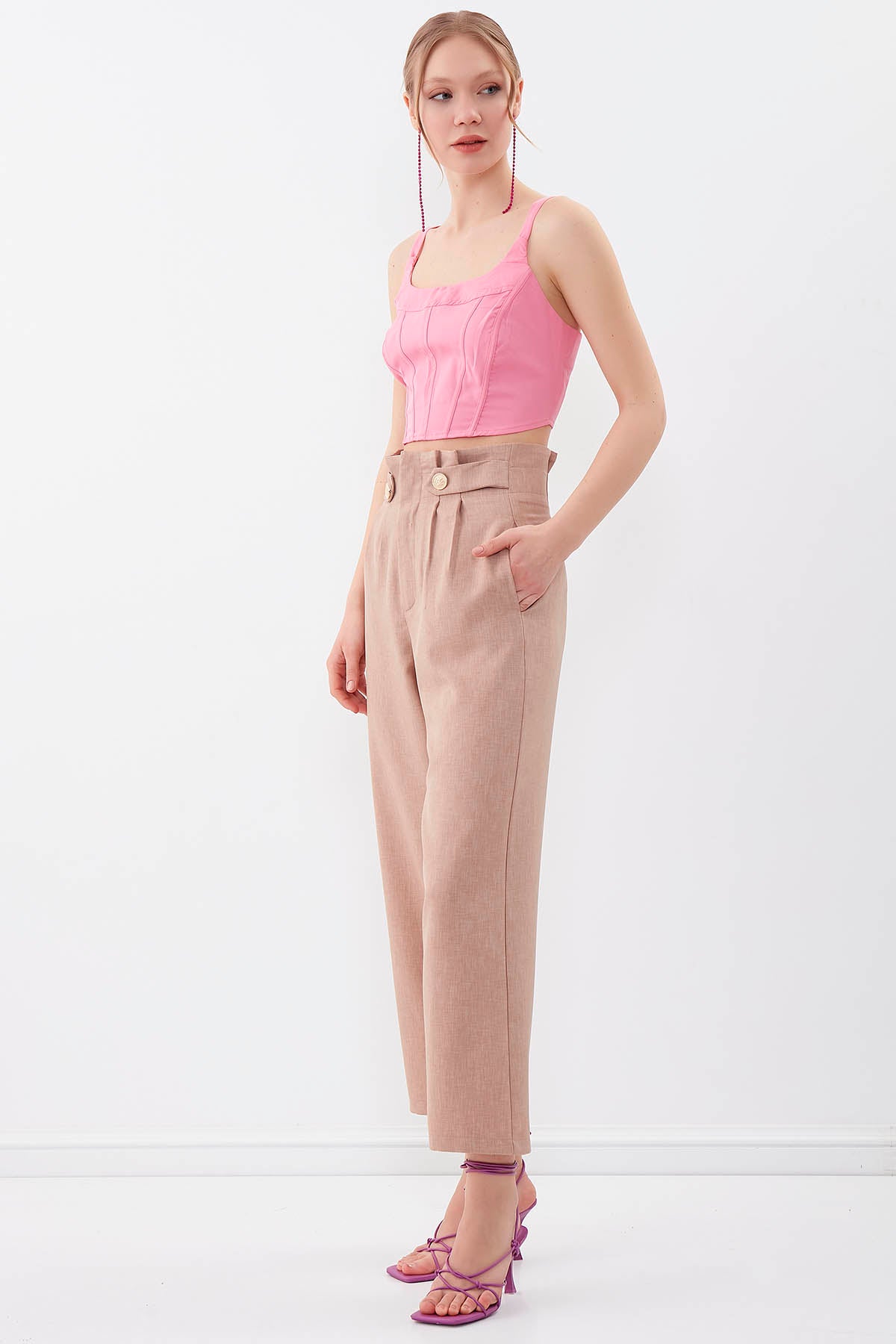 GOLD BUTTON DETAILS TROUSERS