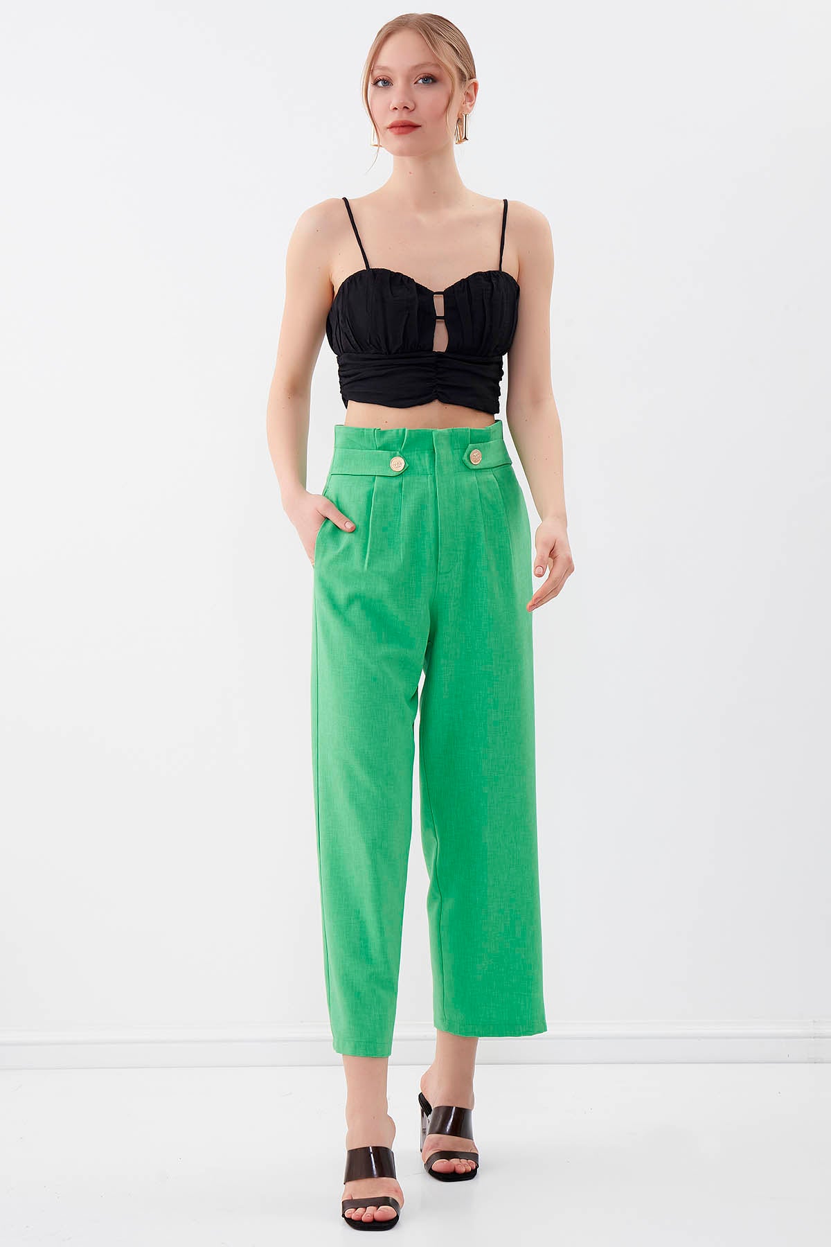 GOLD BUTTON DETAILS TROUSERS