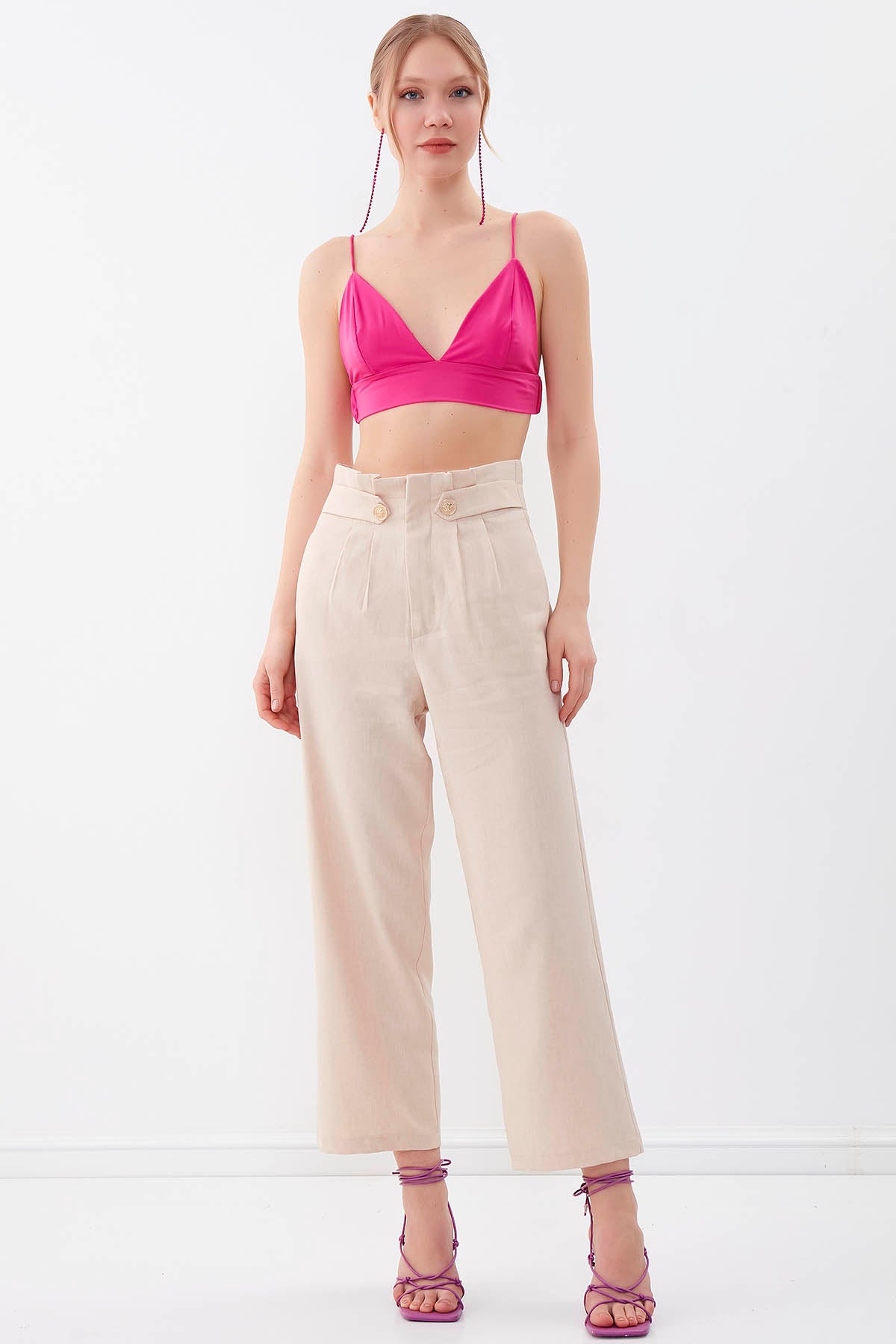 GOLD BUTTON DETAILS TROUSERS