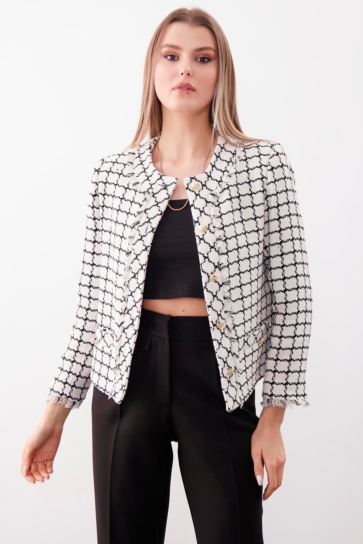 GOLD BUTTON PATTERNED CLASSY JACKET