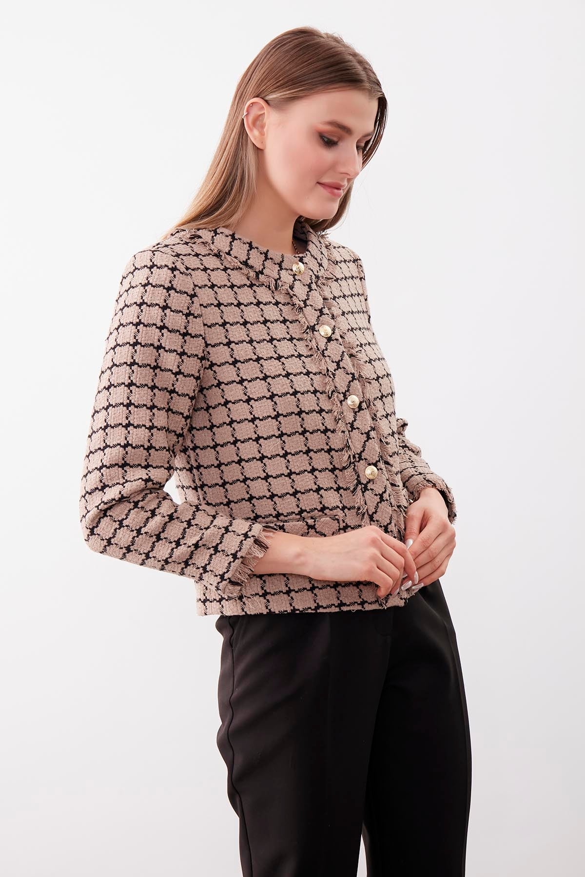 GOLD BUTTON PATTERNED CLASSY JACKET