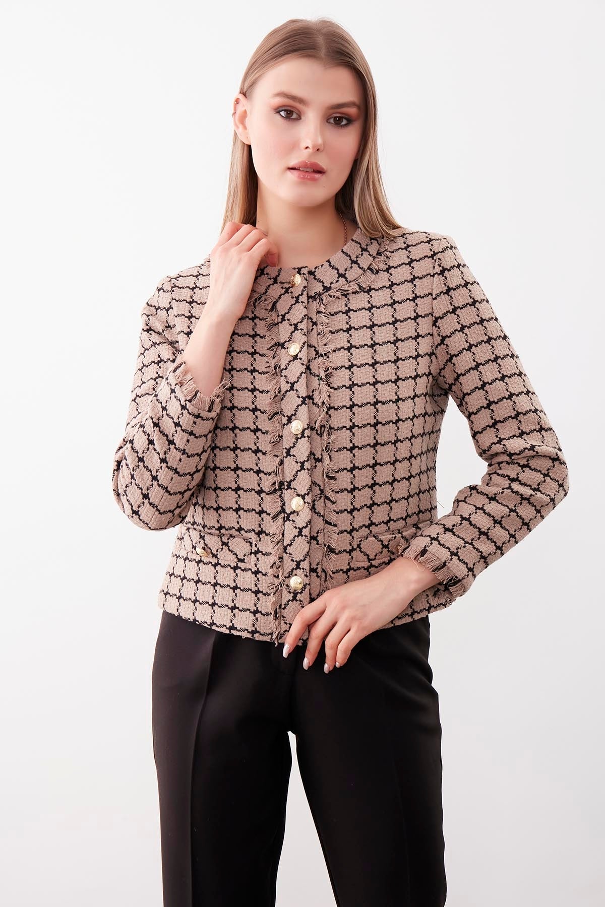 GOLD BUTTON PATTERNED CLASSY JACKET