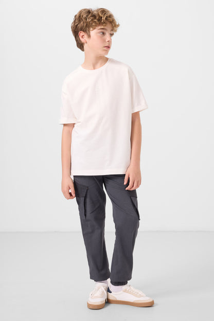 Grey Standard Fit Weaving Lightweight Flexible Chino Boys Trousers - 11271
