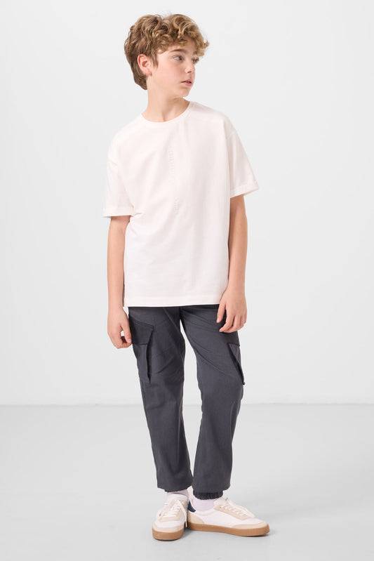 Grey Standard Fit Weaving Lightweight Flexible Chino Boys Trousers - 11271