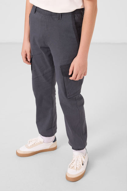 Grey Standard Fit Weaving Lightweight Flexible Chino Boys Trousers - 11271