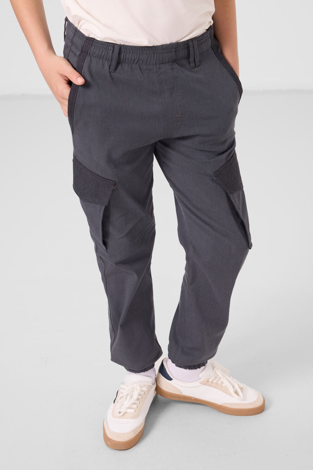 Grey Standard Fit Weaving Lightweight Flexible Chino Boys Trousers - 11271