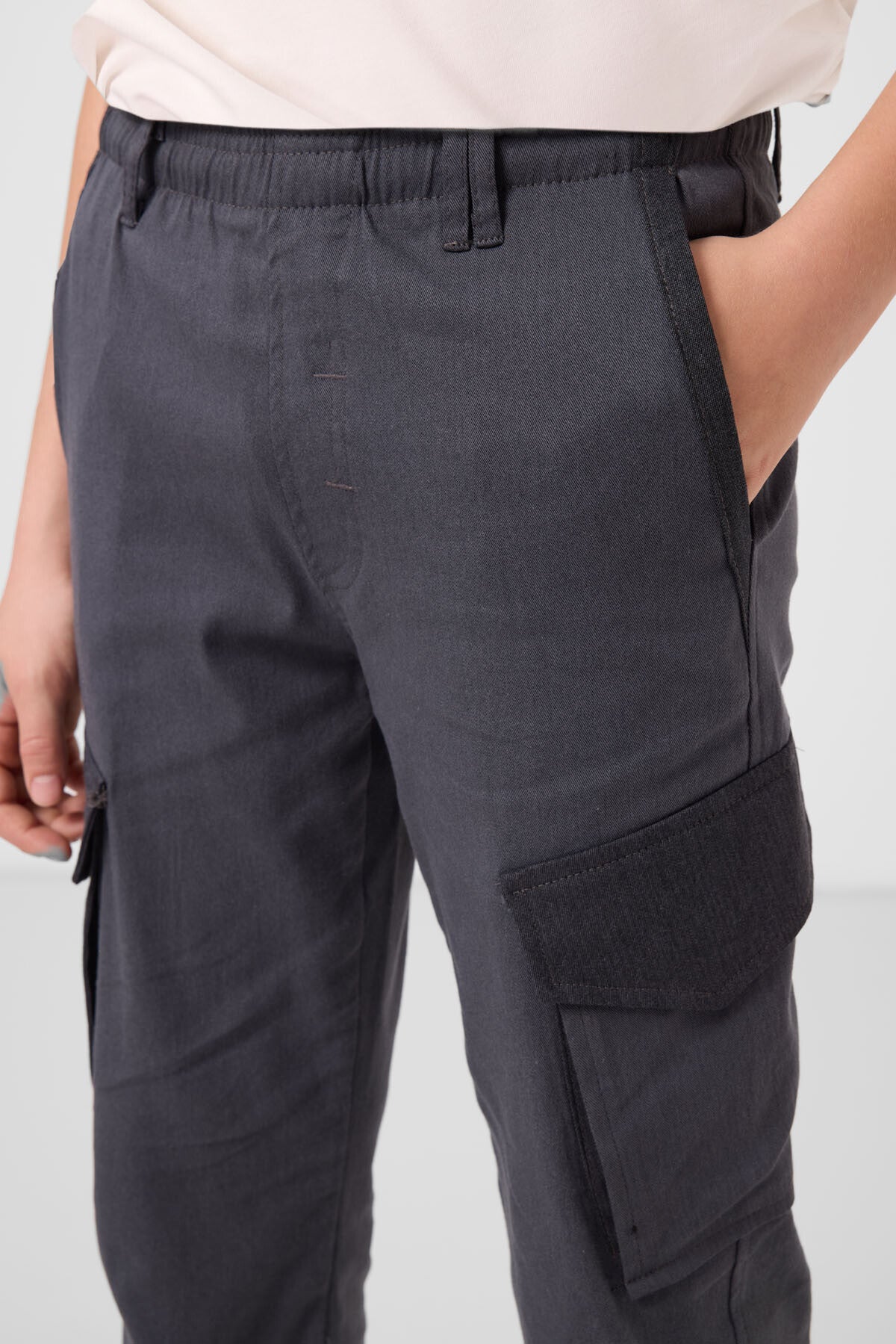 Grey Standard Fit Weaving Lightweight Flexible Chino Boys Trousers - 11271