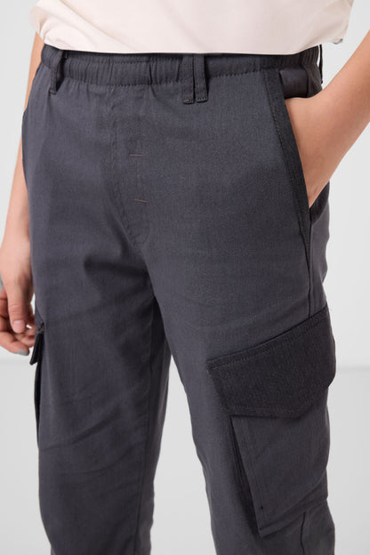 Grey Standard Fit Weaving Lightweight Flexible Chino Boys Trousers - 11271