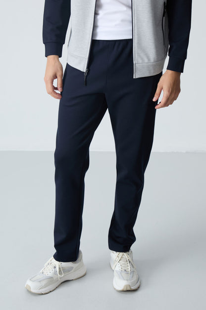Navy Blue Thick Collar Two-Tone Comfort Fit Classic Hem Men's Tracksuit Set - 85113