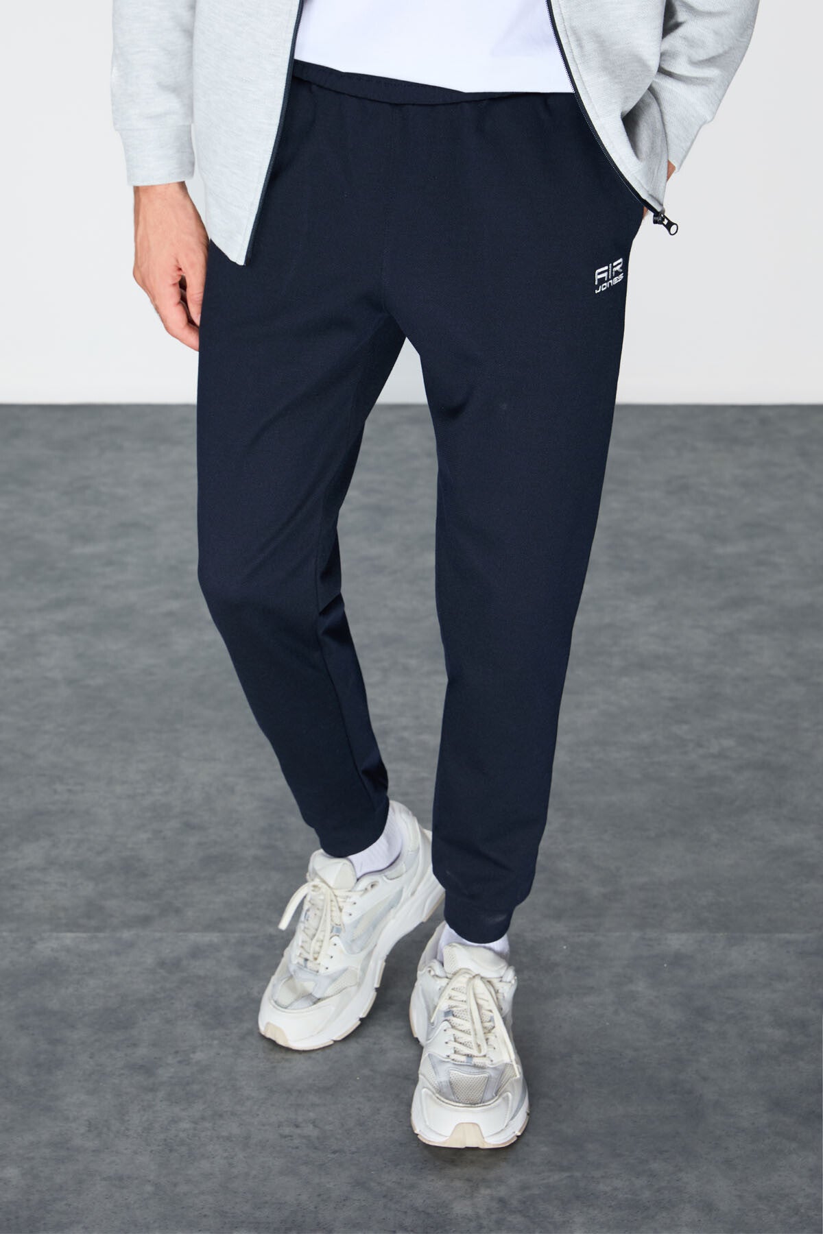 Navy Blue-Green Textured Surface Standard Fit Embroidered Men's Tracksuit Set - 85248