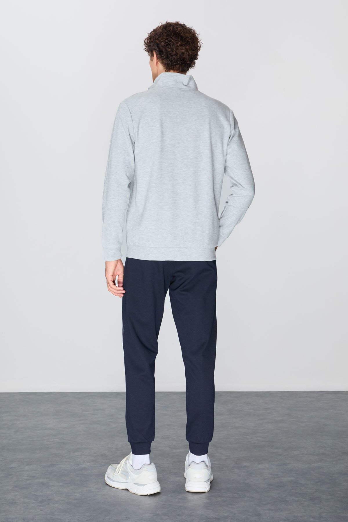 Navy Blue-Green Textured Surface Standard Fit Embroidered Men's Tracksuit Set - 85248