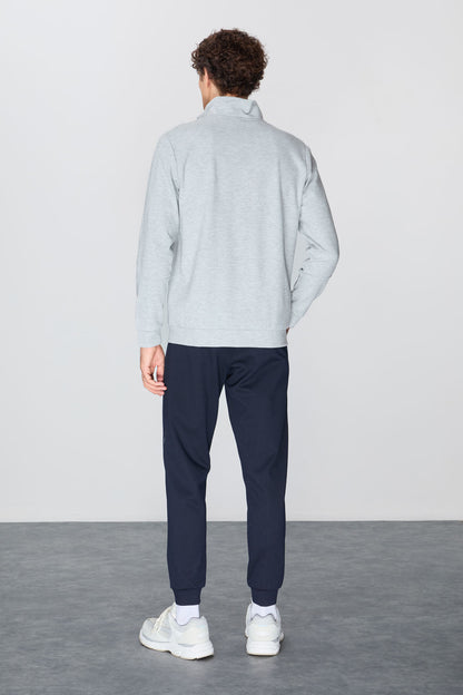 Navy Blue-Green Textured Surface Standard Fit Embroidered Men's Tracksuit Set - 85248