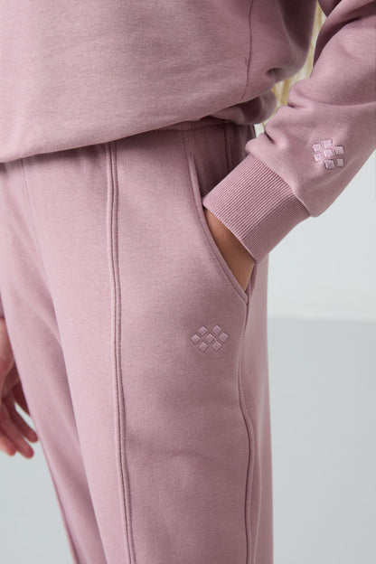 Dried Rose Cotton Fleece-Lined Soft Textured Oversize Embroidered Girls' Tracksuit Set - 75145
