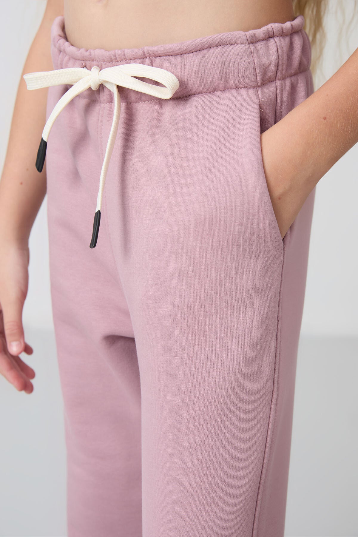 Dried Rose Cotton Lined with Fleece Soft Textured Standard Fit Embroidered Girls' Tracksuit Bottom - 75158