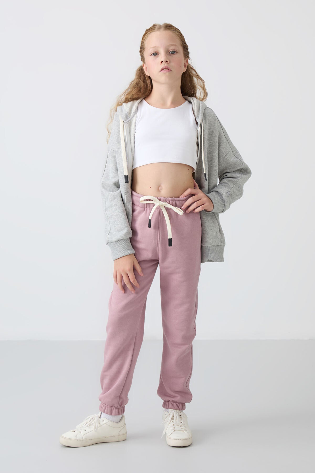 Dried Rose Cotton Lined with Fleece Soft Textured Standard Fit Embroidered Girls' Tracksuit Bottom - 75158