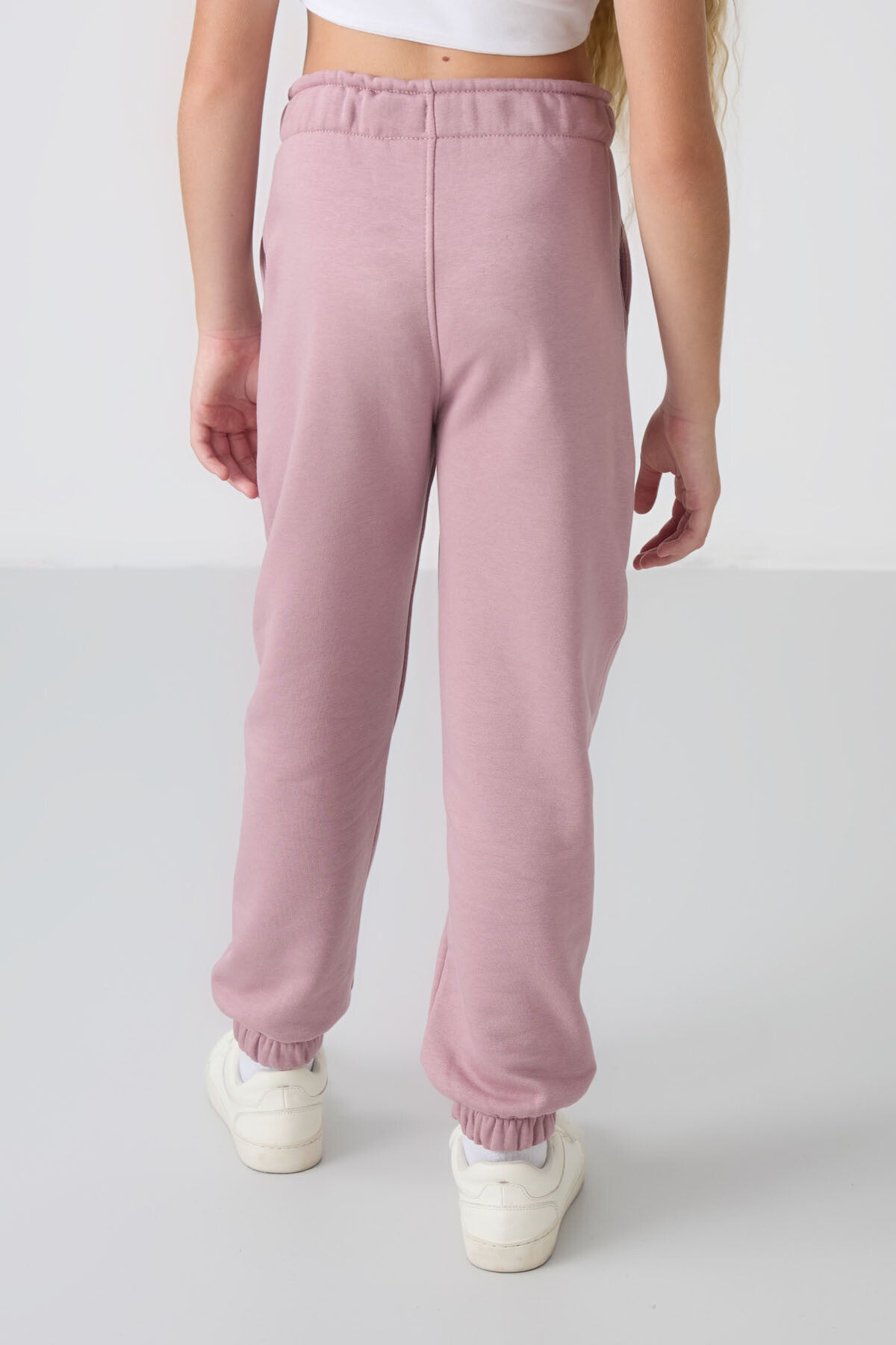 Dried Rose Cotton Lined with Fleece Soft Textured Standard Fit Embroidered Girls' Tracksuit Bottom - 75158