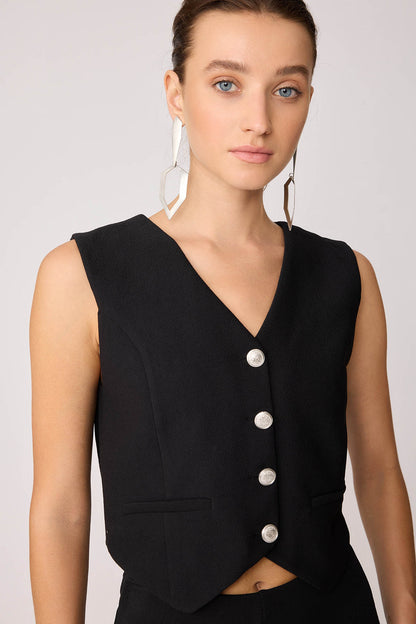 SILVER BUTTON CROP VEST