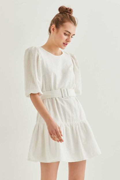 SILVER FABRIC BELT KEMER DETAILED MINI DRESS