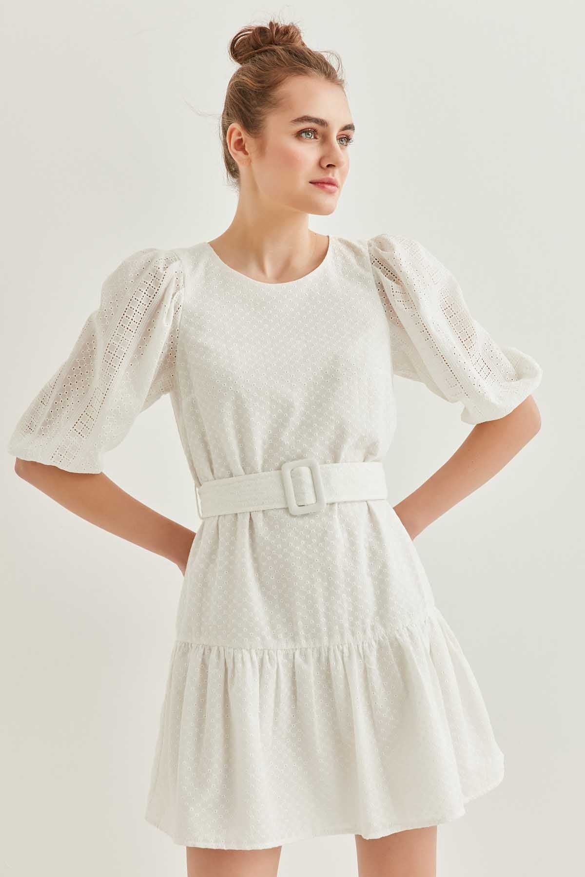 SILVER FABRIC BELT KEMER DETAILED MINI DRESS