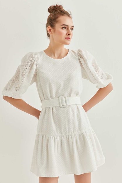 SILVER FABRIC BELT KEMER DETAILED MINI DRESS